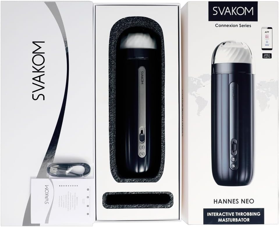 SVAKOM Hannes Neo Interactive Throbbing Rechargeable Connection Series Masturbator - Black - Get More Connected Than Ever!